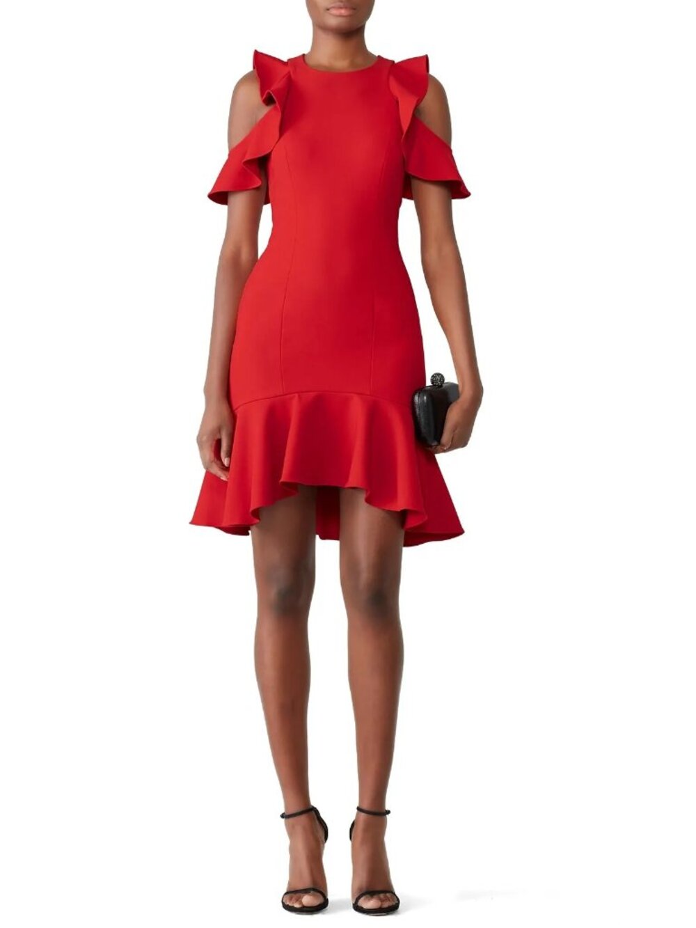 cinq a sept Red Ruffle Cold-Shoulder Cocktail Dress